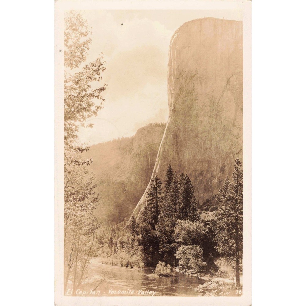 Vintage El Capitan Yosemite Valley Postcard Yosemite Lodge Postmark Sepia 38 - Picture 1 of 2